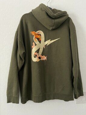 Japangeles Koi Fish Graphic Hoodie Olive Green XL Japanese Streetwear Pullover